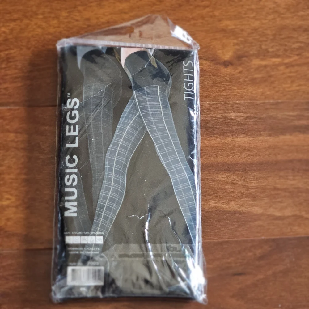 Music Legs Black Plaid Fancy Pantyhose Tights One Size New Sealed Gothic Cosplay